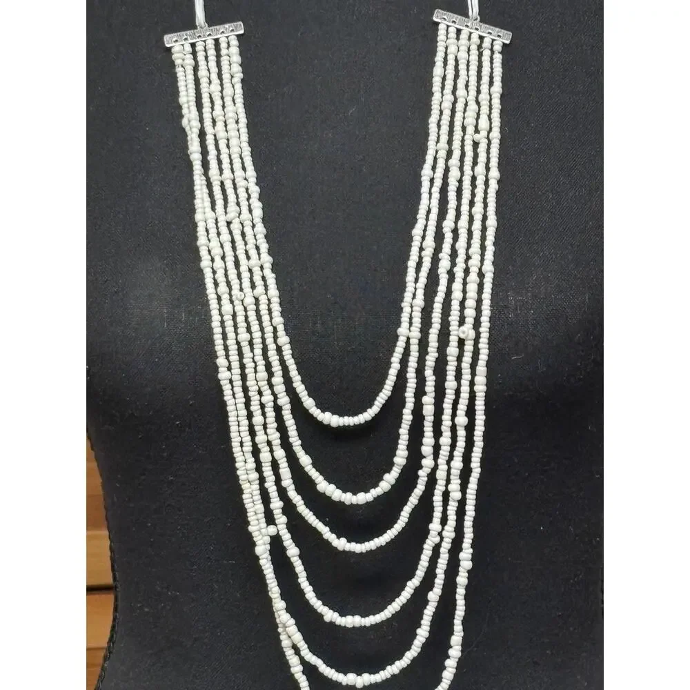 Free People Layered Seed Bead Necklace Adjustable Boho White